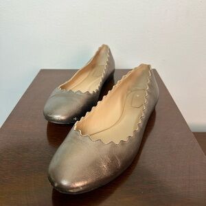 Chloe Scalloped Metallic Leather Lauren Ballet Flats Bronze US 7.5